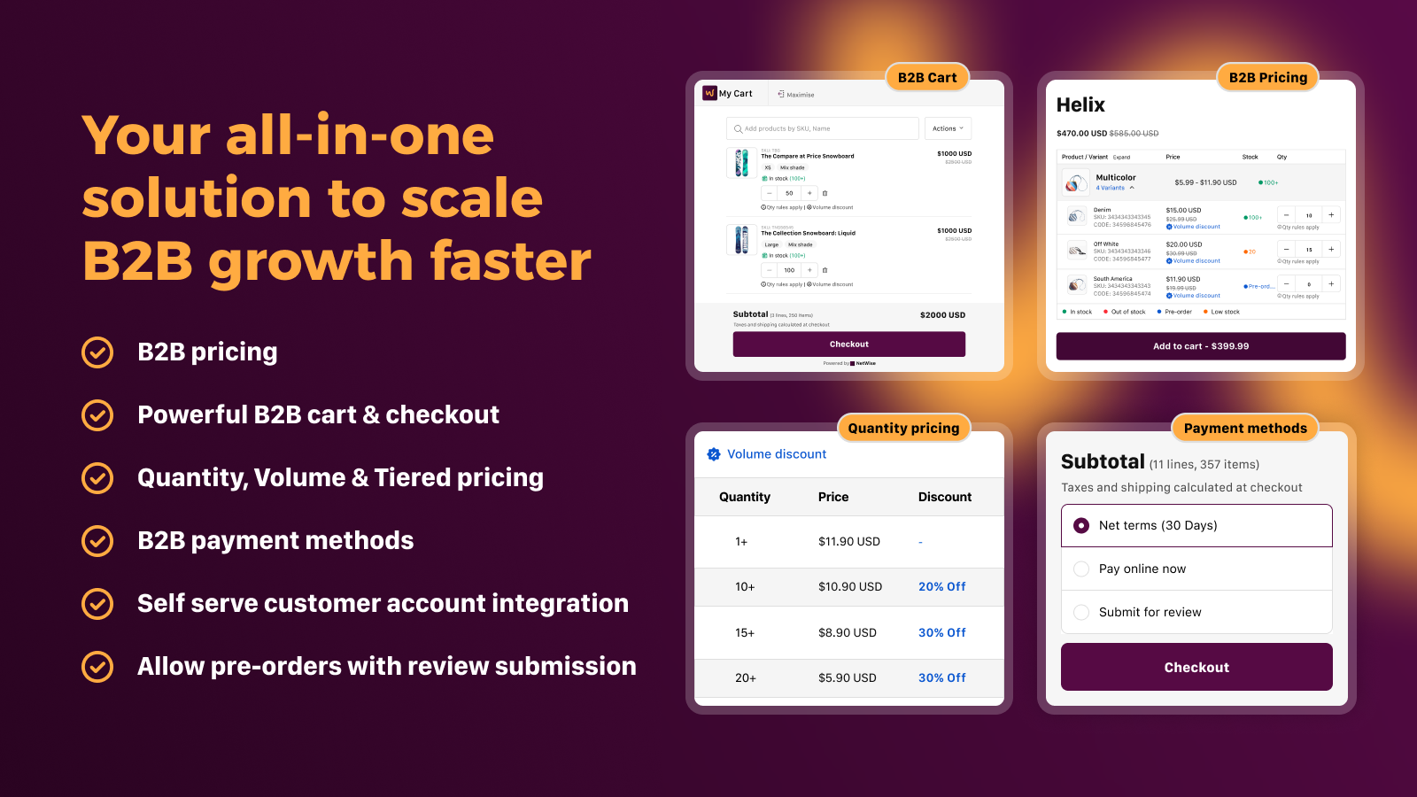 NetWise B2B pricing catalog on Shopify — volume discounts and tier pricing